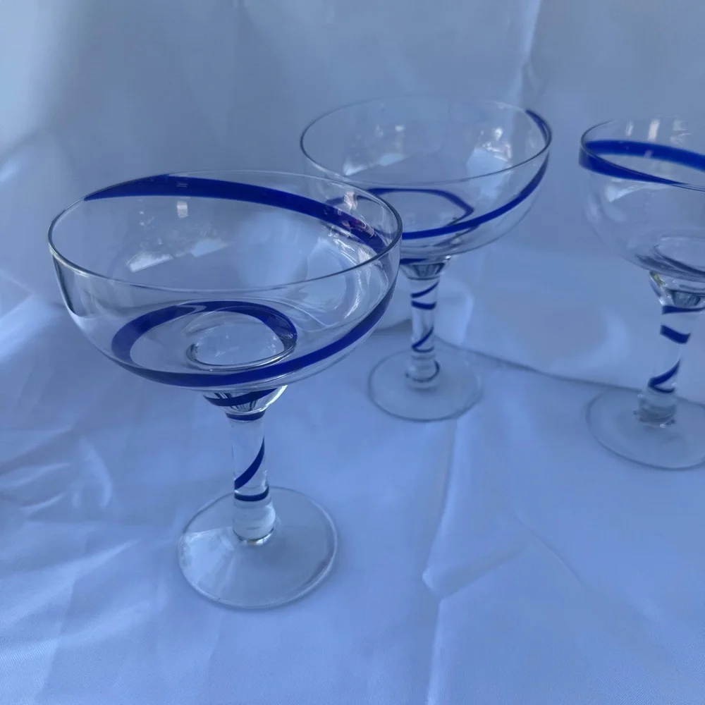 Pier 1 Elegant Handblown Blue Swirl Glasses Set
